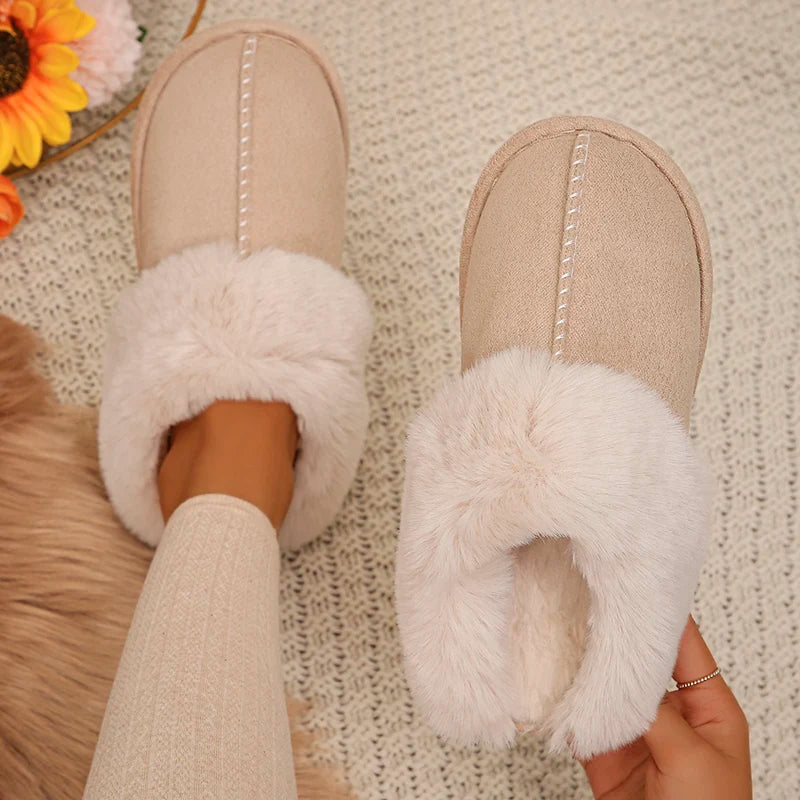 Chaussons d'intérieur en fourrure douce doublés de peluche pour femmes pour une utilisation confortable à la maison