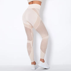 Women's Peach High Waist Seamless Yoga Pants with Hollow Design