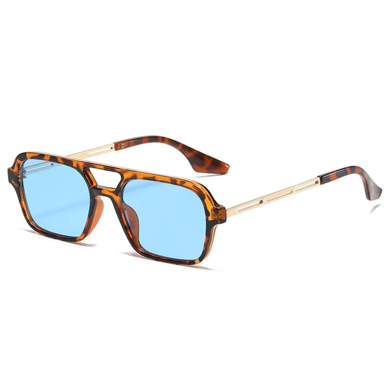 Small Vintage Square Sunglasses for Women in Blue Leopard Frame