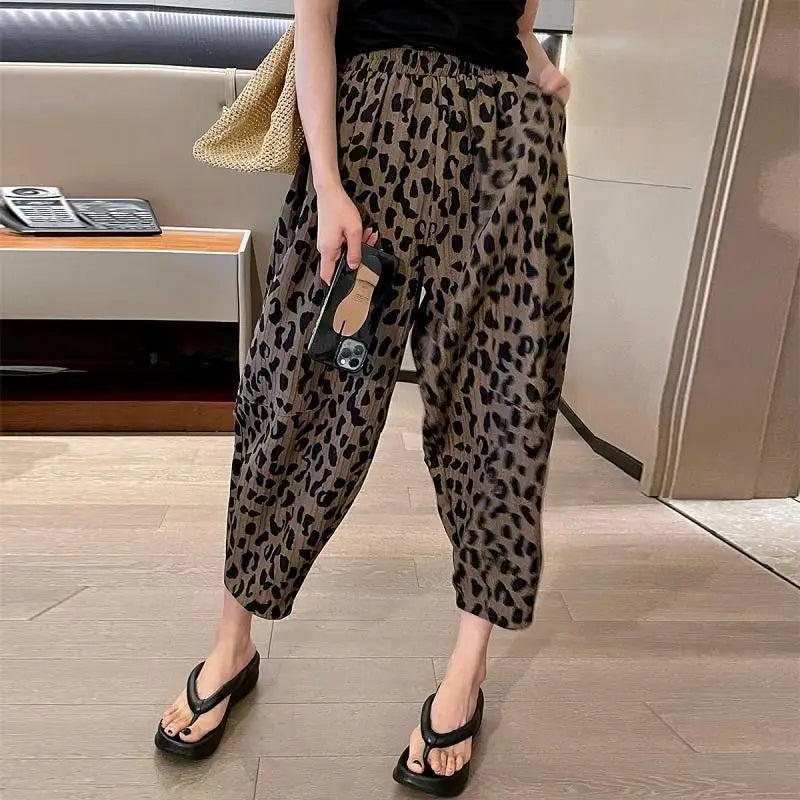 Women's Leopard Patchwork High-Waisted Elasticized Harlan Pants