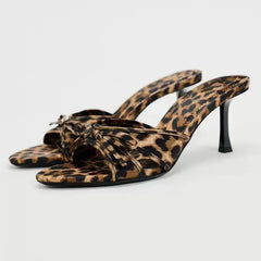 Women’s Bow Knot Leopard Print High Heel Slippers in Quality Design