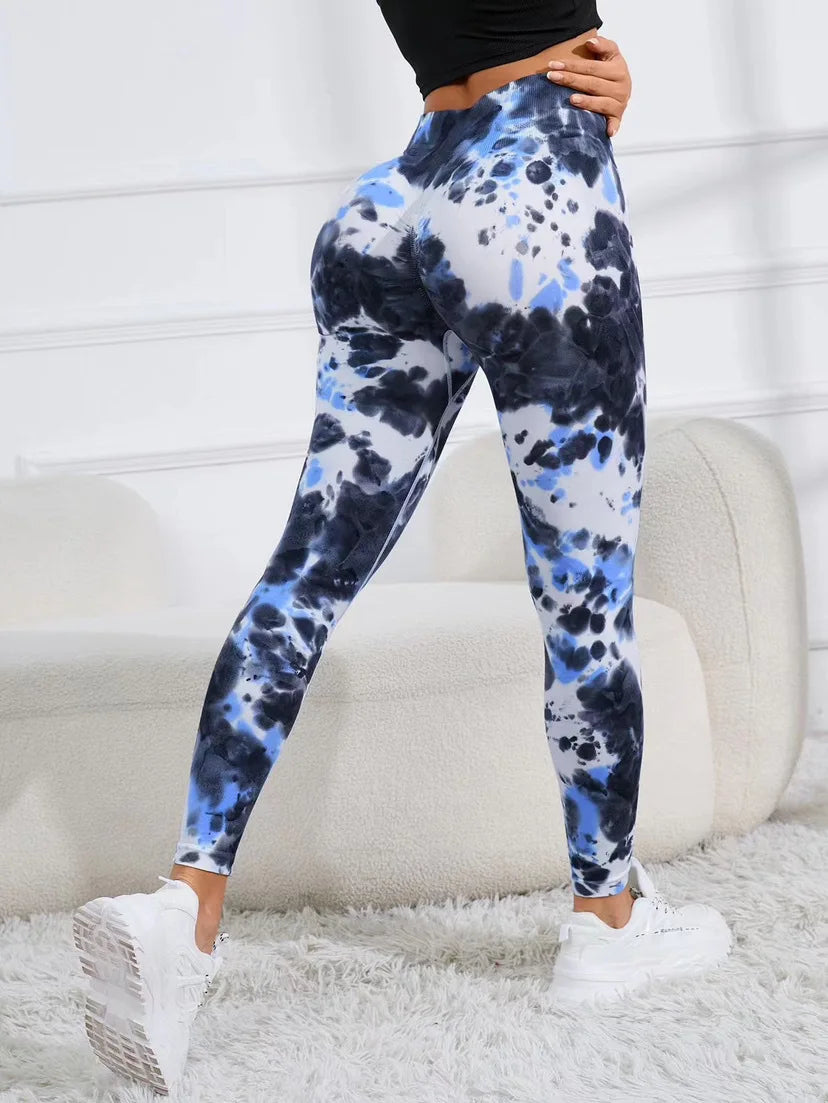 Seamless Tie Dye High Waist Fitness Leggings for Yoga and Running