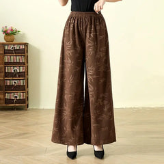 Pantalon large taille haute style ethnique vintage d'automne 