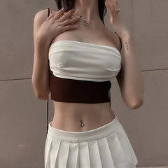 Halter Crop Top Women Two Color Splicing Strapless Tube Camisole