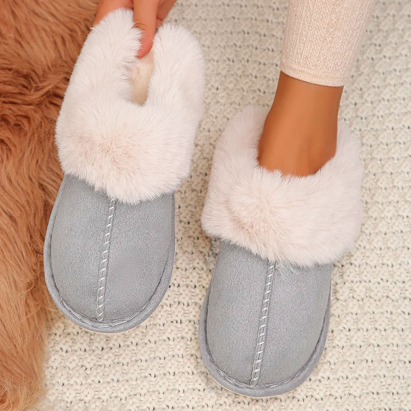 Chaussons d'intérieur en fourrure douce doublés de peluche pour femmes pour une utilisation confortable à la maison