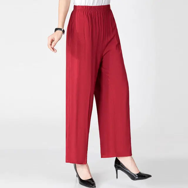 Pantalon large en coton pour femme, mode été, imprimé uni, taille haute, décontracté