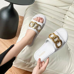 Women's Summer Casual Thick Bottom Slippers with Metal Buckle