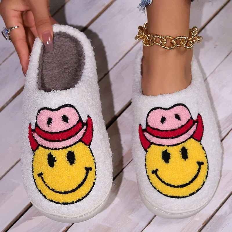 Winter Strawberry Pattern Women's Cotton Fluffy Slippers for Home