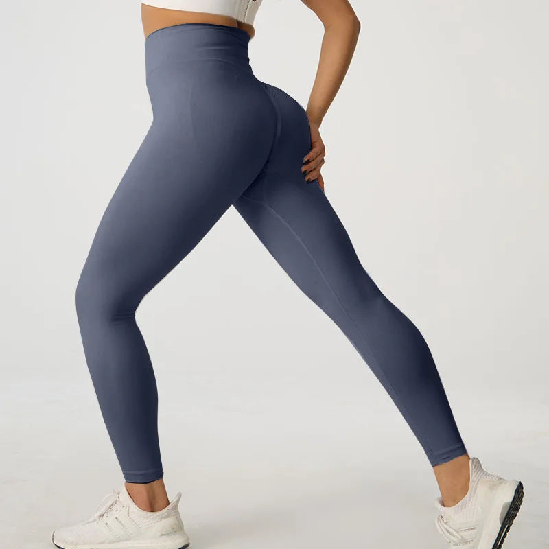 Legging de sport taille haute sans coutures couleur pêche pour le yoga et le fitness 