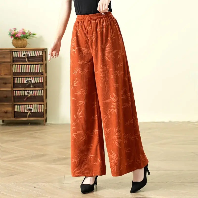 Autumn Vintage Ethnic Style High Waist Wide Leg Trousers