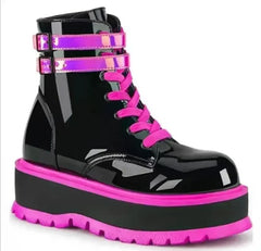 Colorful Punk Patent Leather Ankle Boots for Women