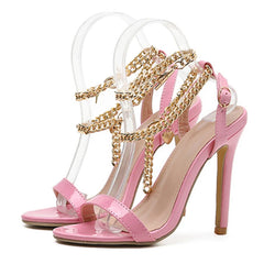 High Quality Pink Patent Leather Open Toe Summer Women's Sandals