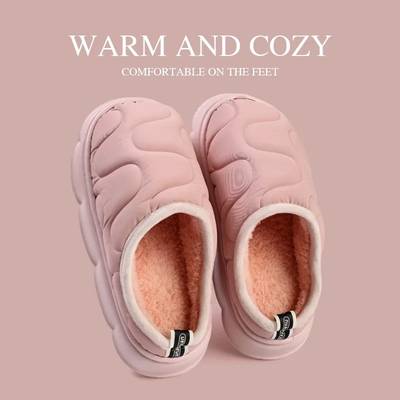 Women's Waterproof Cotton Non-Slip Winter Slippers for Home Comfort