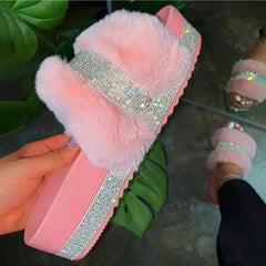 Women's Luxury Rhinestone Suede Platform Slippers for Comfort