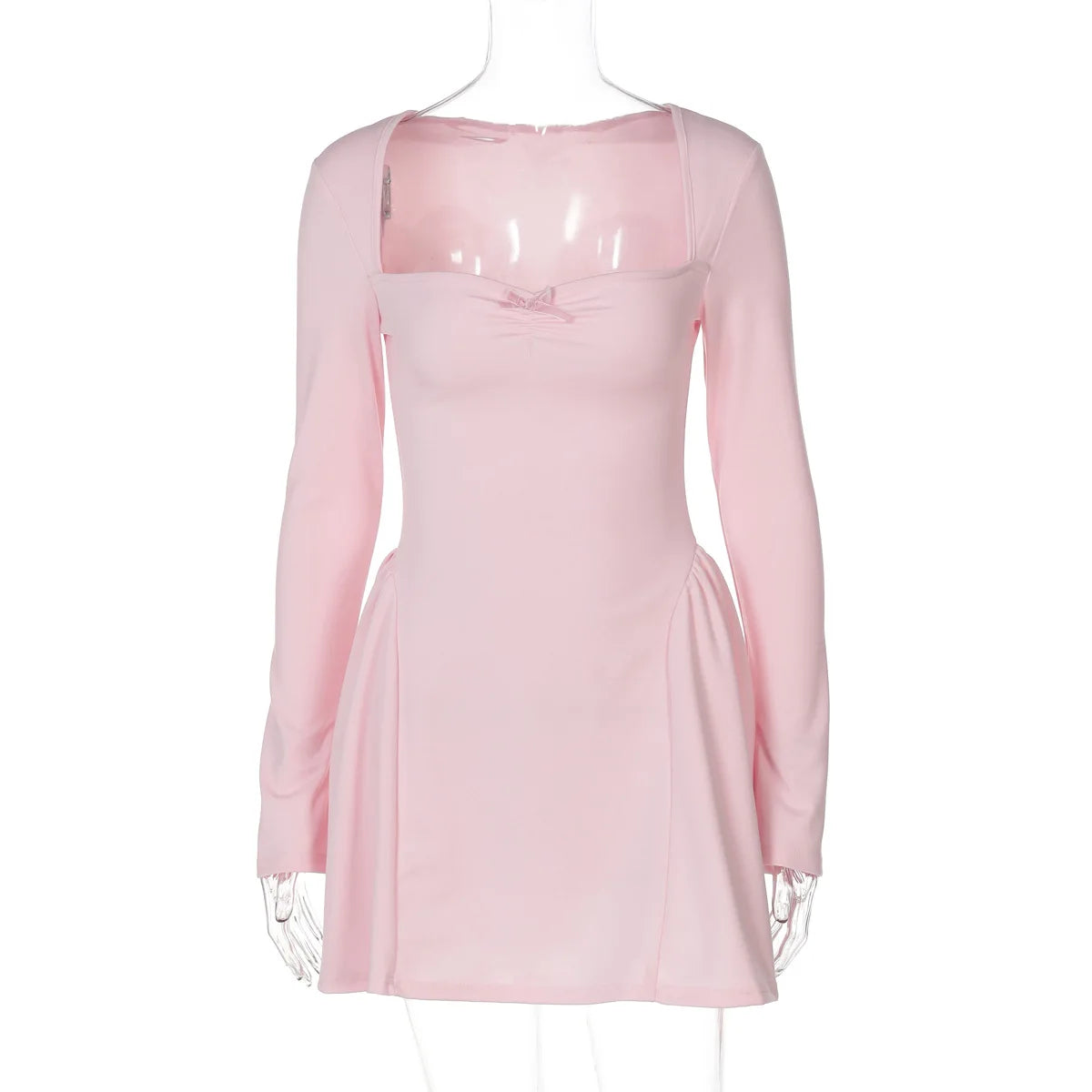 Women's Pink Square Collar Bowknot Slim Fit A-line Party Dress
