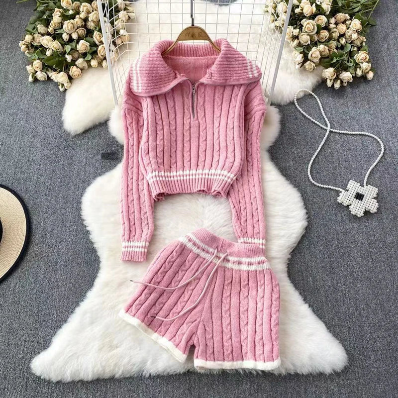 Cozy Knit Sweater Top and Shorts Set for Women in Trendy Style