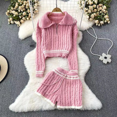 Cozy Knit Sweater Top and Shorts Set for Women in Trendy Style