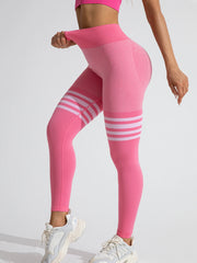 Women Seamless Stripe High Waist Yoga Leggings with Tummy Control