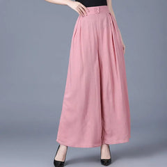 Oversized Women Wide Leg Cotton Hemp Pants in Pink and Black Casual Fashion