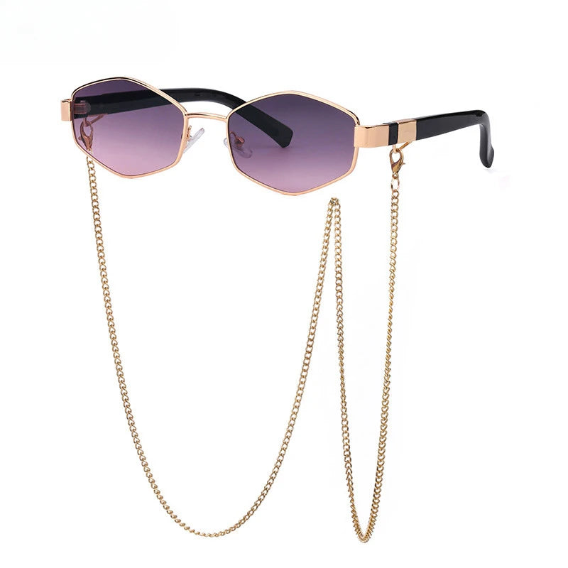 Trendy Retro Hexagon Sunglasses with Chain for Women’s Style