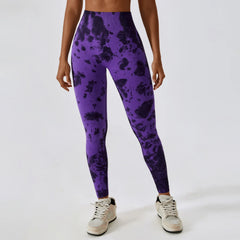 Legging de fitness taille haute sans coutures Tie Dye pour le yoga et la course à pied 