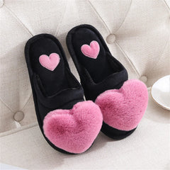 Women's Plush Heart Pattern Non-Slip Warm Home Slippers for Winter