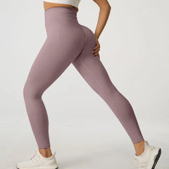 High Waist Peach Seamless Sports Leggings for Yoga and Fitness