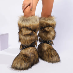 Women's Plush Faux Fur Winter Snow Boots Over Knee High