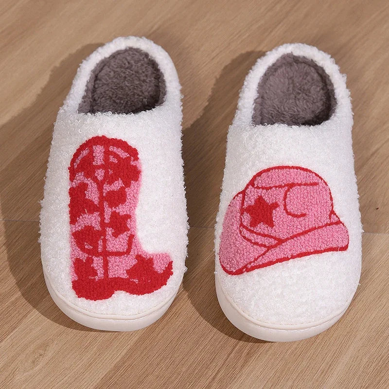 Winter Strawberry Pattern Women's Cotton Fluffy Slippers for Home