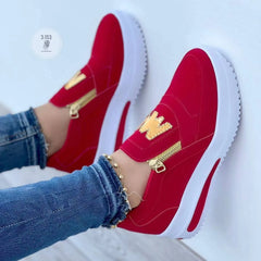 Women's Solid Color Thick Bottom Casual Wedge Sneakers Slip-On