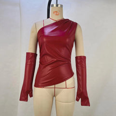 Women's Leather Vest with Sleeves and Irregular Hem Design