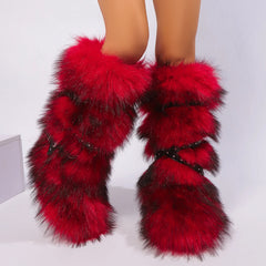 Women's Plush Faux Fur Winter Snow Boots Over Knee High