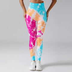 Legging de fitness taille haute sans coutures Tie Dye pour le yoga et la course à pied 