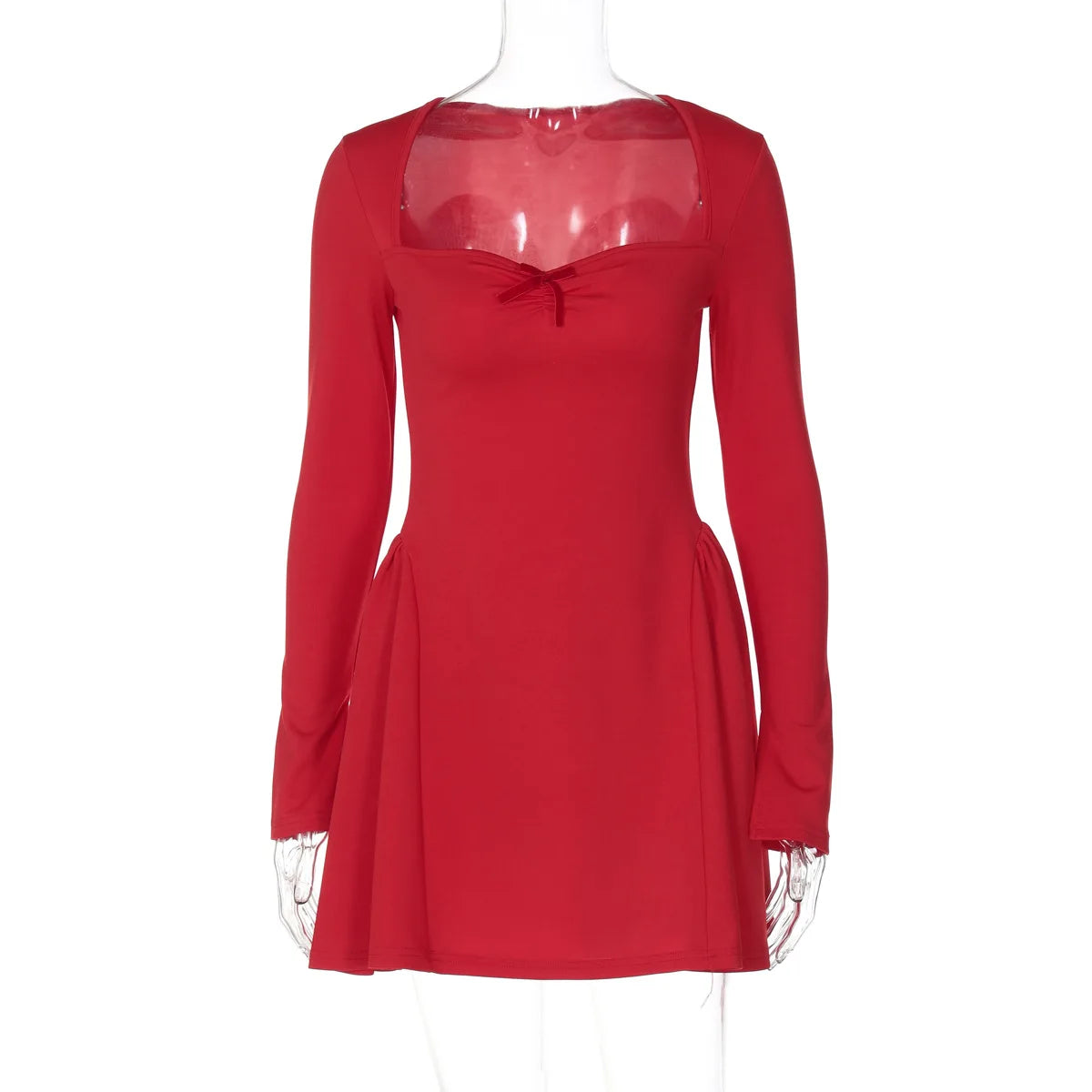 Women's Pink Square Collar Bowknot Slim Fit A-line Party Dress
