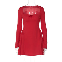 Women's Pink Square Collar Bowknot Slim Fit A-line Party Dress