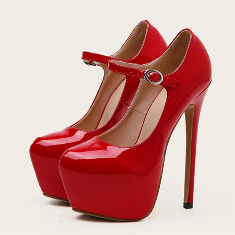 Red High Heels Platform Pumps Women Fashion Round Toe Shoes