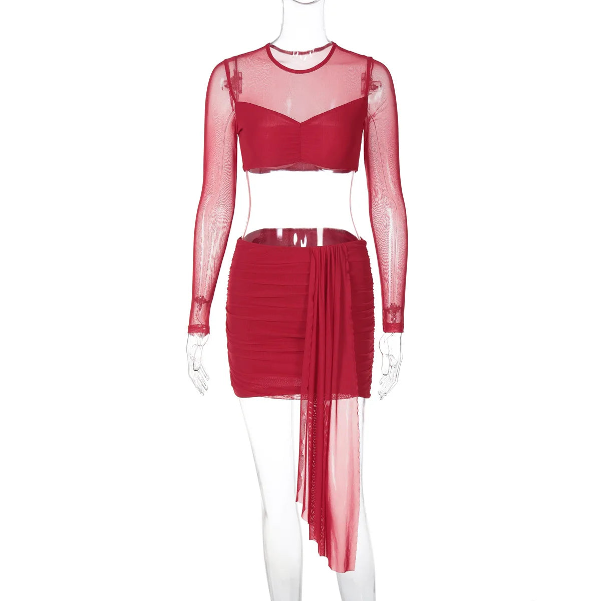 Women's Mesh Patchwork Cropped Top and Bandage Skirt Set