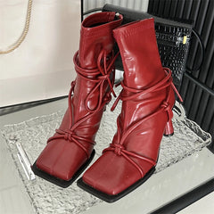 Women's Black Cross-Strap Ankle Boots Punk Style High Heels