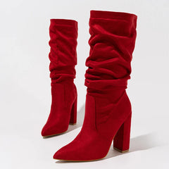 Red Chelsea Ankle Boots for Women with Pointed Toe and Heels