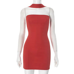 Women's Red Halter Wrap Dress with Hollow Out Detail for Parties