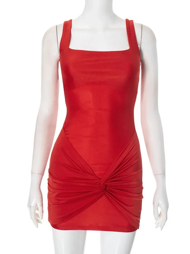 Fashion Chic White Square Collar Sleeveless Bodycon Dress