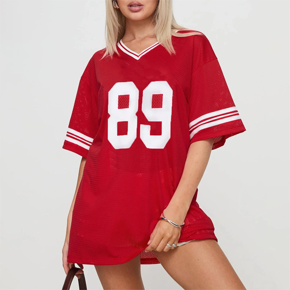 Women's Oversized V Neck Graphic Tees in Casual Streetwear Style