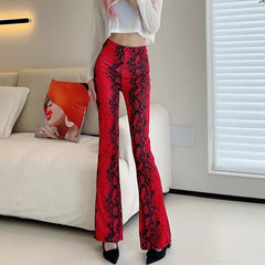 Women's Elegant Patchwork High-Waisted Flare Pants in Printing