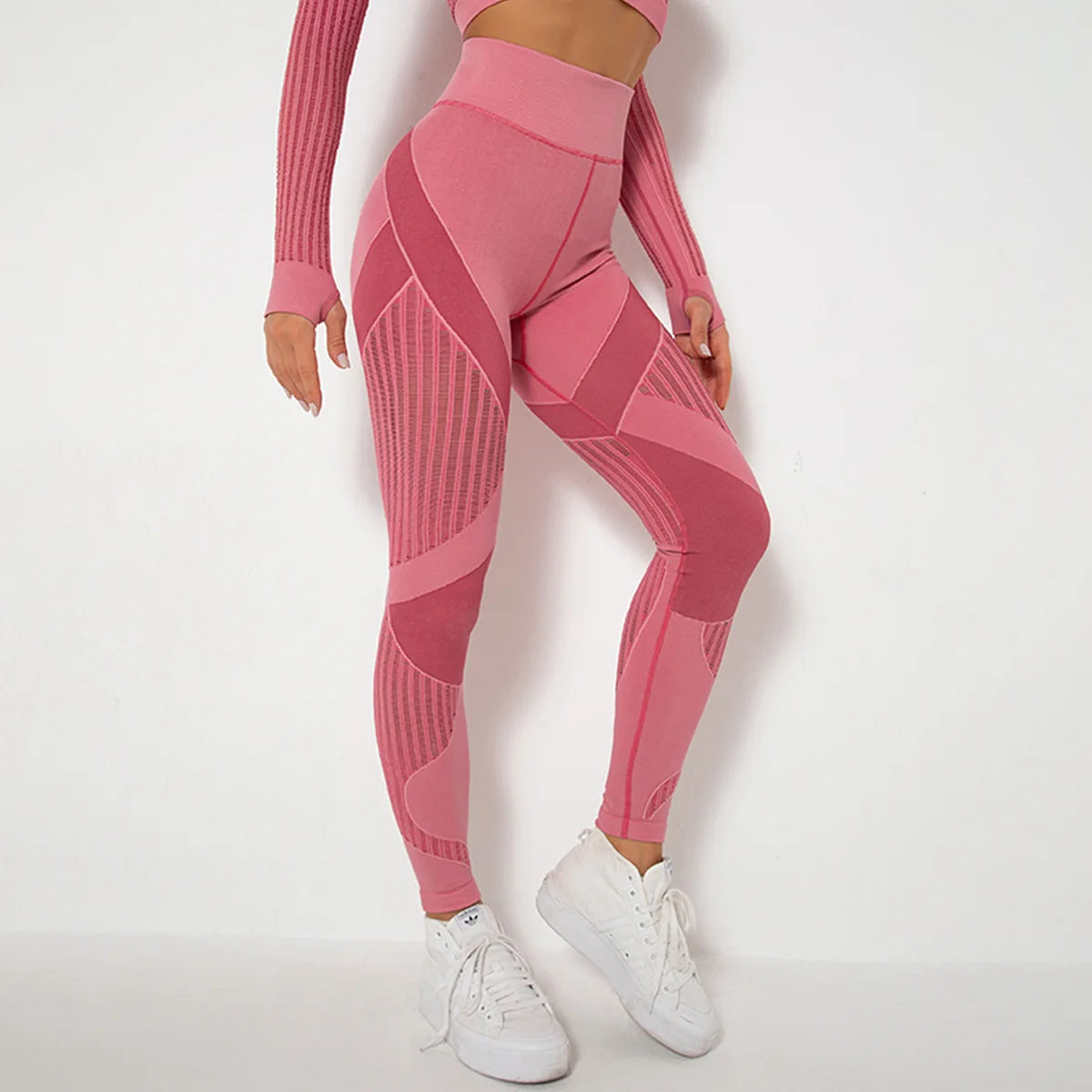 Legging taille haute à rayures sans couture pour femmes, yoga et gym 