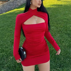 Long-Sleeve Bodycon Dress with Unique Cutout Design