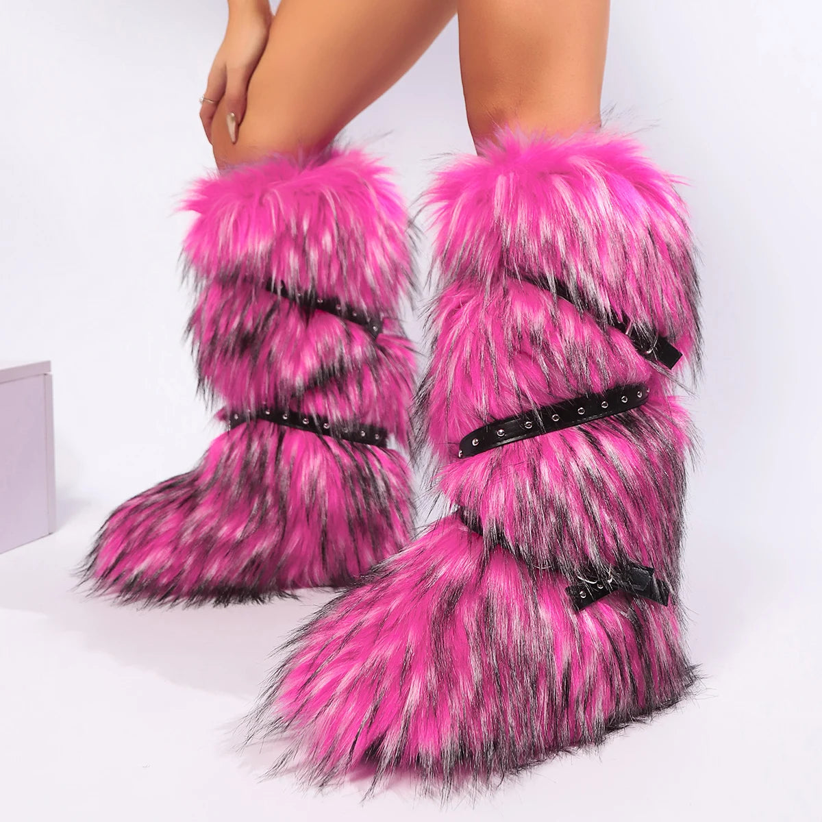 Bottes d'hiver de neige en fausse fourrure pour femmes au-dessus du genou