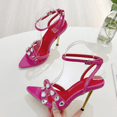 Summer Fashion Gem Rivet Narrow Band Metal High Heels Sandals