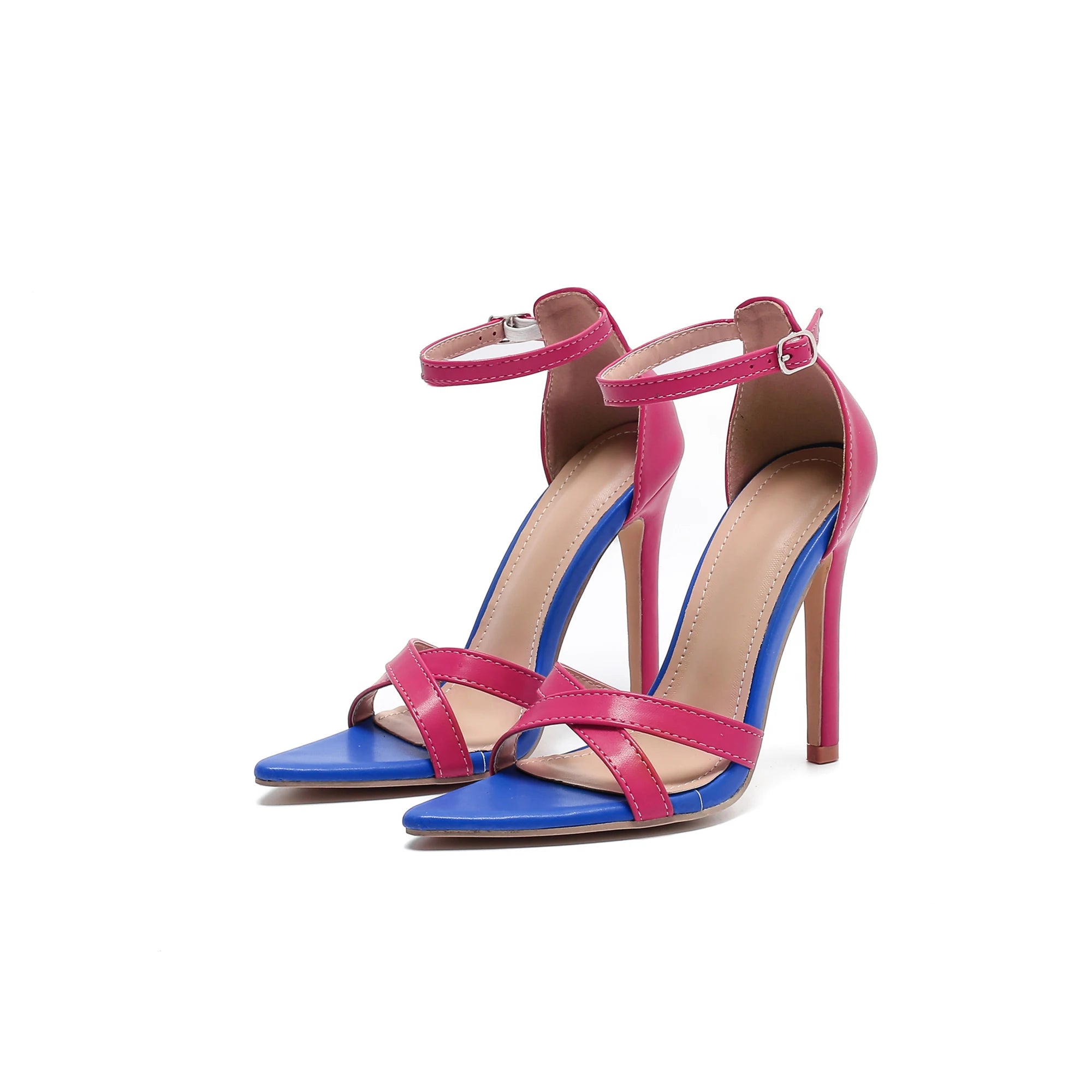 Women's Color Block Green and Rose Red Stiletto High Heel Sandals
