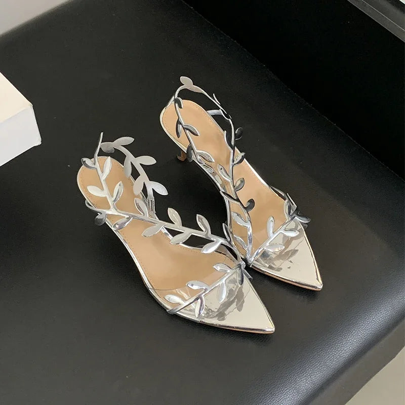 Sandales pointues à talons hauts pour femmes en or et argent pour les fêtes