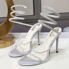 Crystal Ankle Strap Open Toe High Heels Sandals for Women